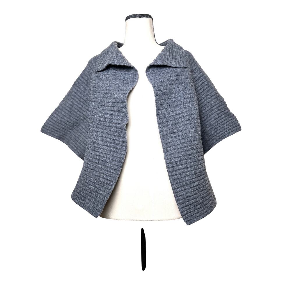 Talbots Pure Merino Wool Gray Ribbed Knit Capelet Poncho Shawl Women's  Large